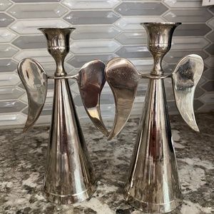 2 solid silver angel candle holders